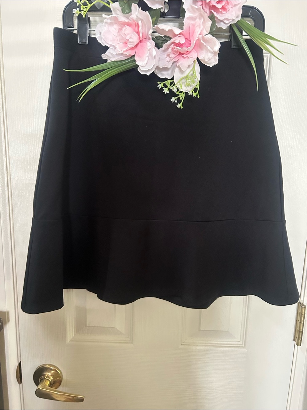 LOFT Black A-Line midi Skirt with Flared Hem size medium.